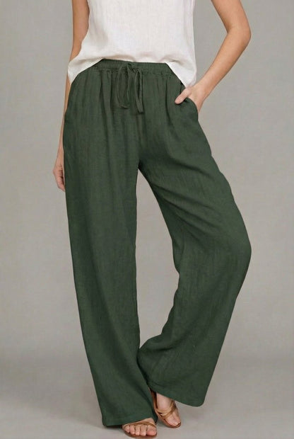 Effortless Linen Pants for Women with High Waist Drawstring Wide Leg Flowing Casual Style