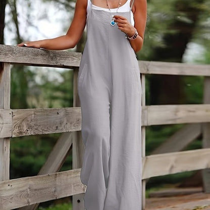 Effortless Linen Wide Leg Pants Jumpsuit for Women with Bib Overall Style