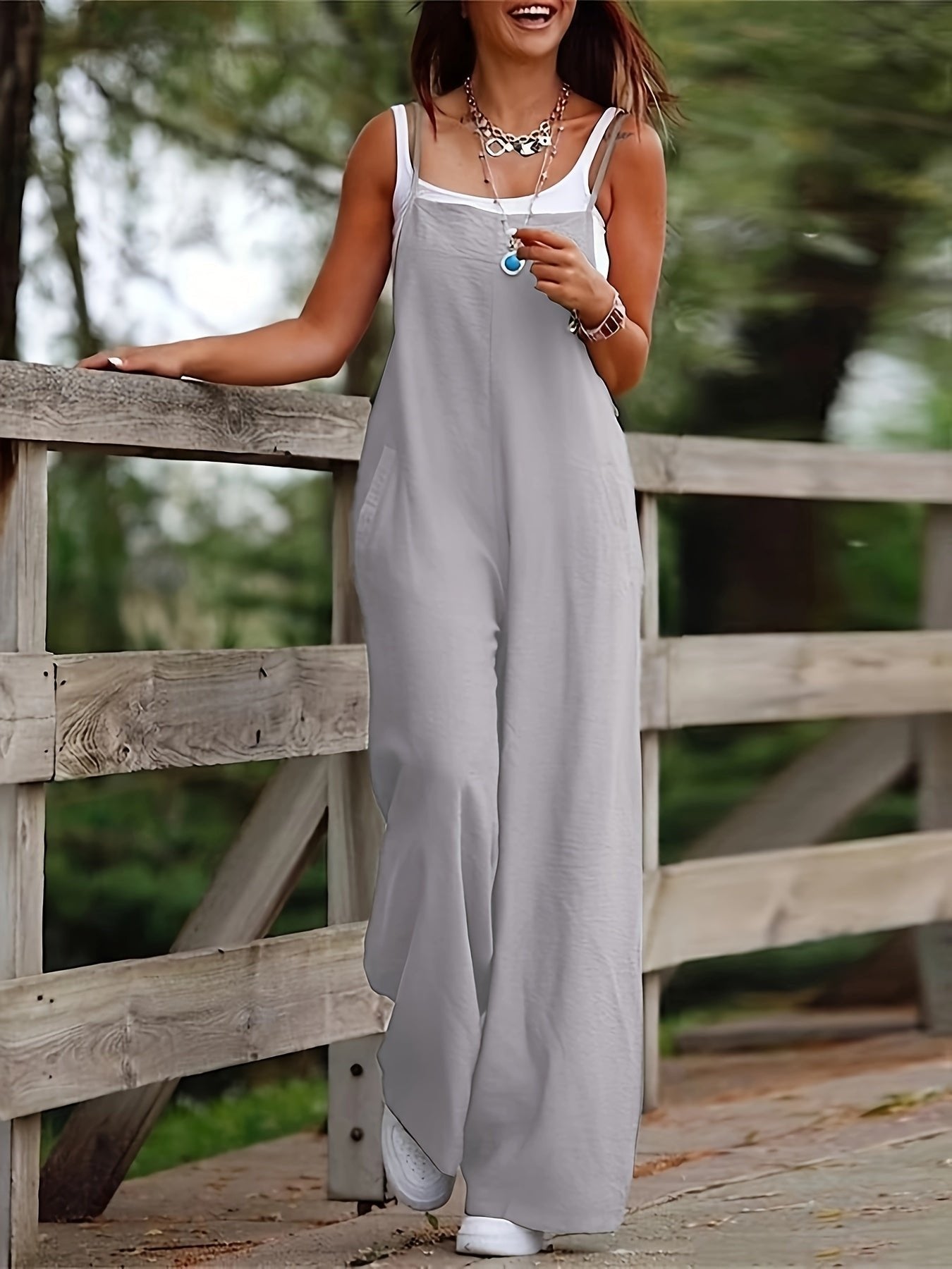 Effortless Linen Wide Leg Pants Jumpsuit for Women with Bib Overall Style