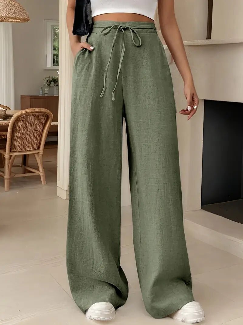 Effortless Linen Pants for Women with High Waist Drawstring Wide Leg Flowing Casual Style