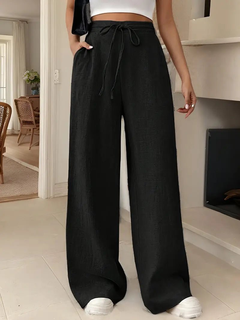 Effortless Linen Pants for Women with High Waist Drawstring Wide Leg Flowing Casual Style