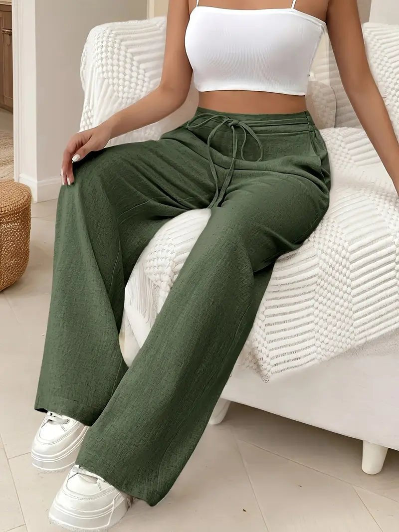 Effortless Linen Pants for Women with High Waist Drawstring Wide Leg Flowing Casual Style