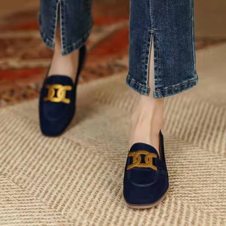 Women's Loafers with Chain & Suede Finish | Slip-On