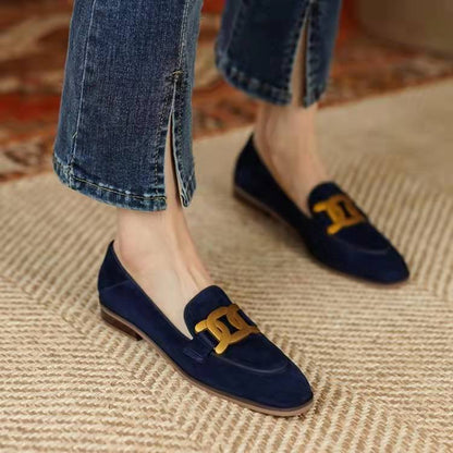 Women's Loafers with Chain & Suede Finish | Slip-On