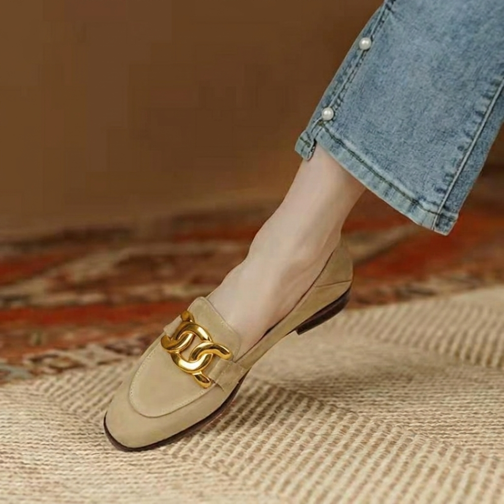 Women's Loafers with Chain & Suede Finish | Slip-On