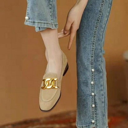 Women's Loafers with Chain & Suede Finish | Slip-On