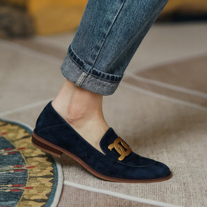 Women's Loafers with Chain & Suede Finish | Slip-On