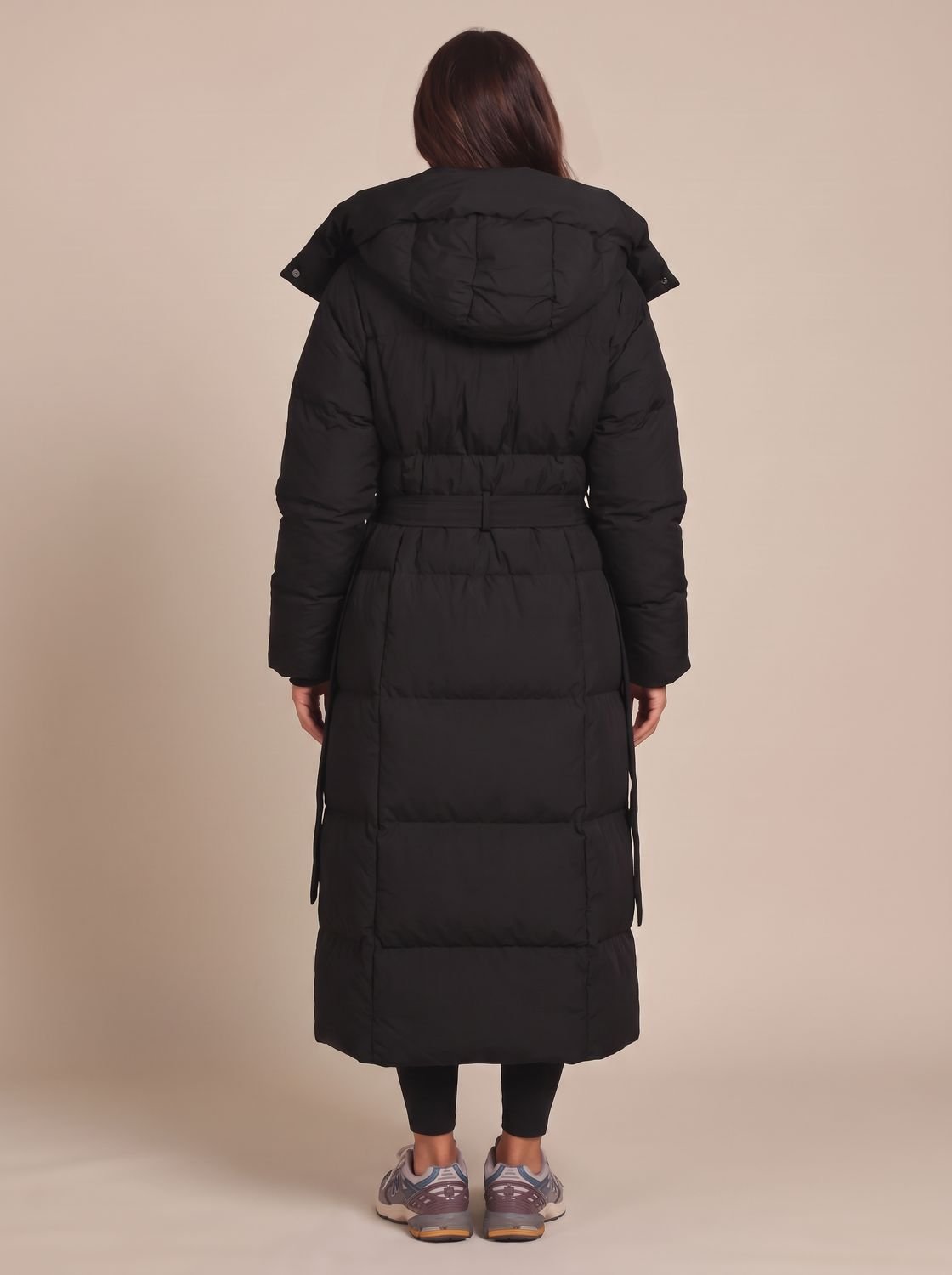 Cozy Longline Puffer Coat for Women with Hooded Collar Long Sleeve Belted Oversized Winter Style