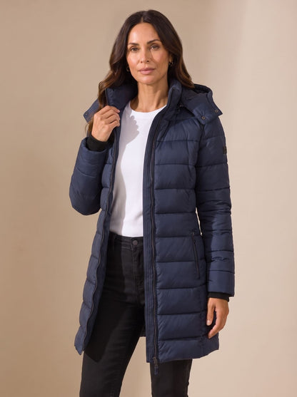 Cozy Quilted Puffer Coat for Women with Hooded Collar Long Sleeve Insulated Zip Winter Style