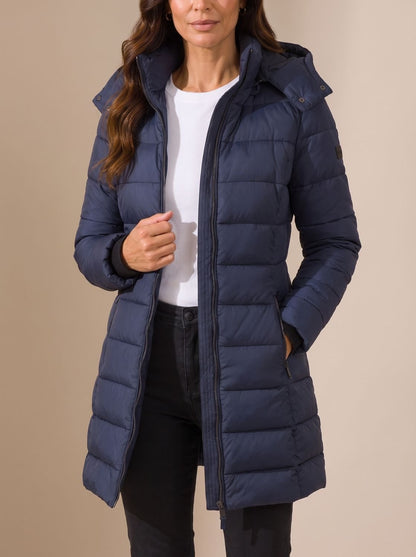 Cozy Quilted Puffer Coat for Women with Hooded Collar Long Sleeve Insulated Zip Winter Style