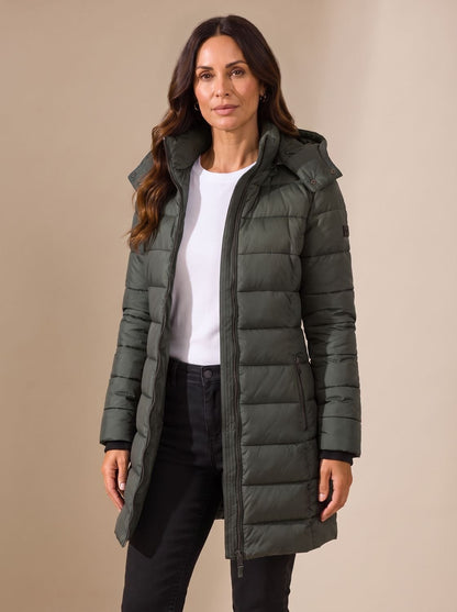 Cozy Quilted Puffer Coat for Women with Hooded Collar Long Sleeve Insulated Zip Winter Style