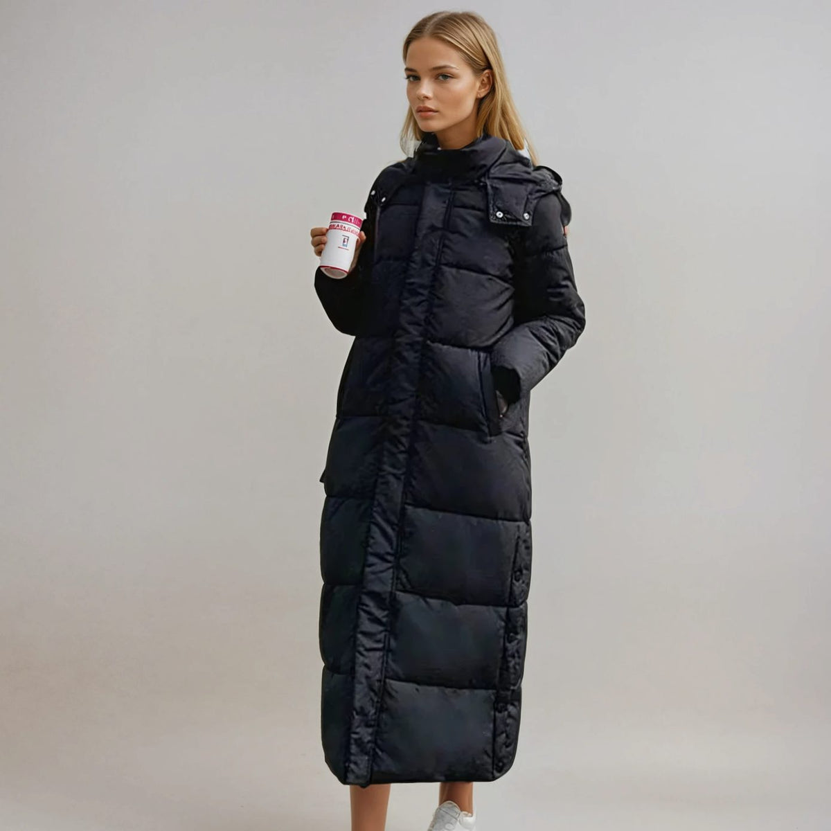 Cozy Maxi Puffer Coat for Women with Hooded Collar Long Sleeve Quilted Insulated Winter Style