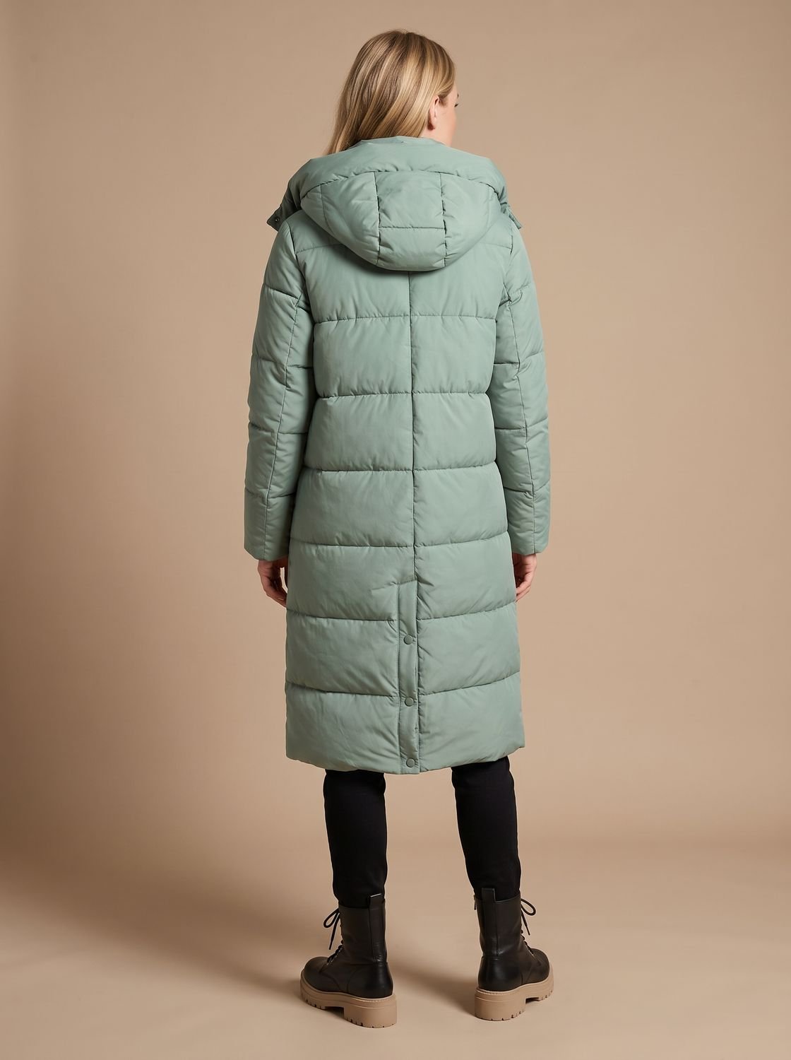 Cozy Maxi Puffer Coat for Women with Hooded Collar Long Sleeve Quilted Insulated Winter Style