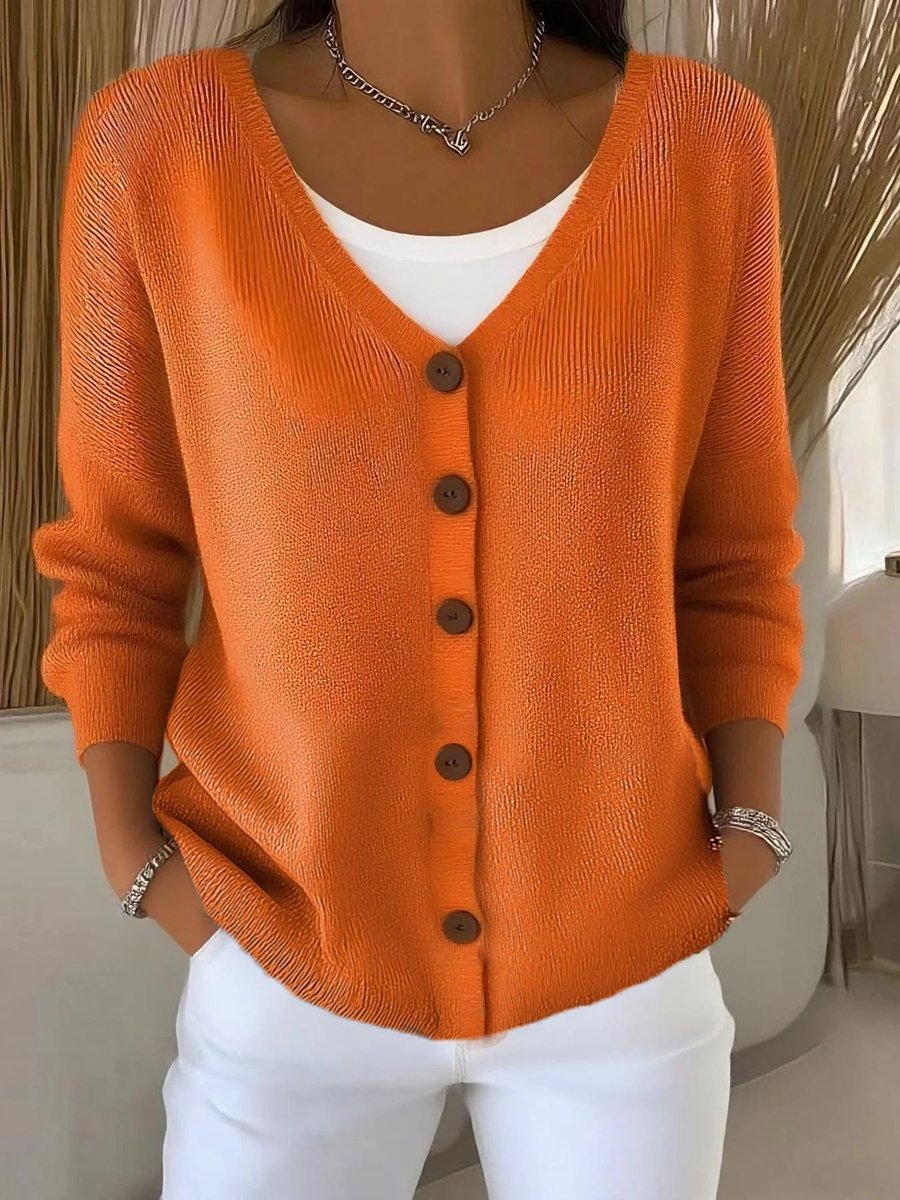 Comfortable Textured Sweater for Women with V Neck Long Sleeve Button Front Relaxed Oversized Knit Style