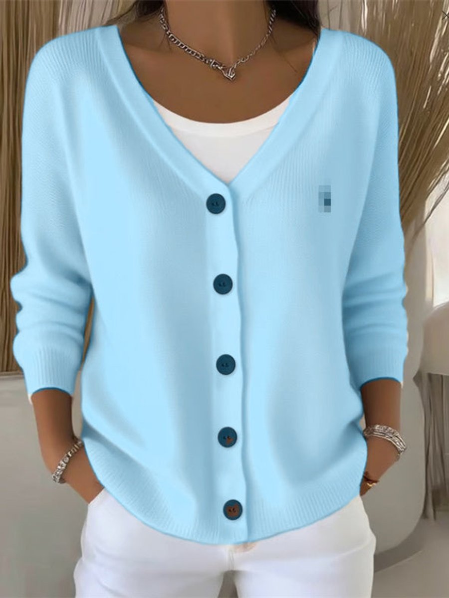 Comfortable Textured Sweater for Women with V Neck Long Sleeve Button Front Relaxed Oversized Knit Style