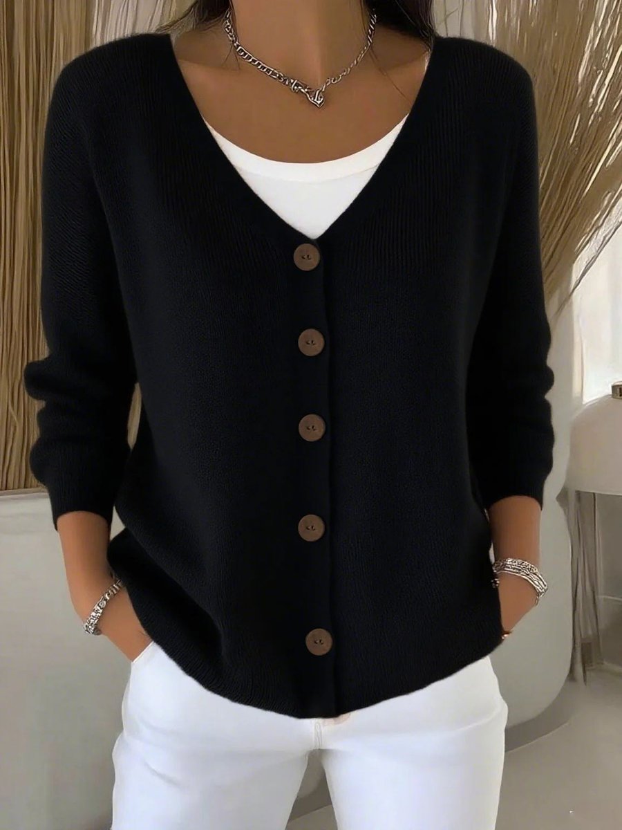 Comfortable Textured Sweater for Women with V Neck Long Sleeve Button Front Relaxed Oversized Knit Style