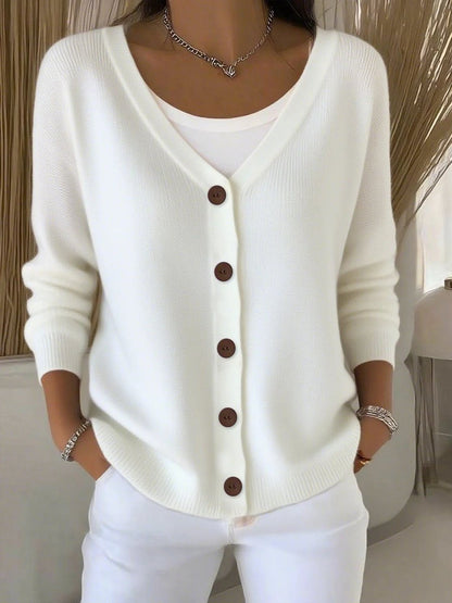 Comfortable Textured Sweater for Women with V Neck Long Sleeve Button Front Relaxed Oversized Knit Style