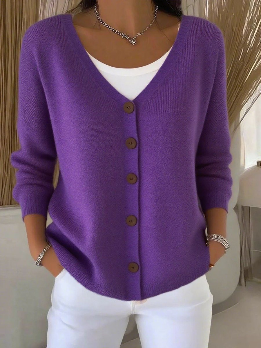 Comfortable Textured Sweater for Women with V Neck Long Sleeve Button Front Relaxed Oversized Knit Style