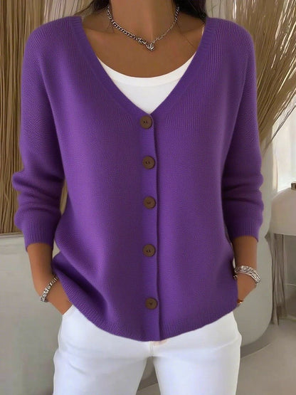 Comfortable Textured Sweater for Women with V Neck Long Sleeve Button Front Relaxed Oversized Knit Style