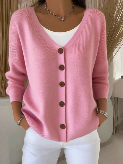 Comfortable Textured Sweater for Women with V Neck Long Sleeve Button Front Relaxed Oversized Knit Style