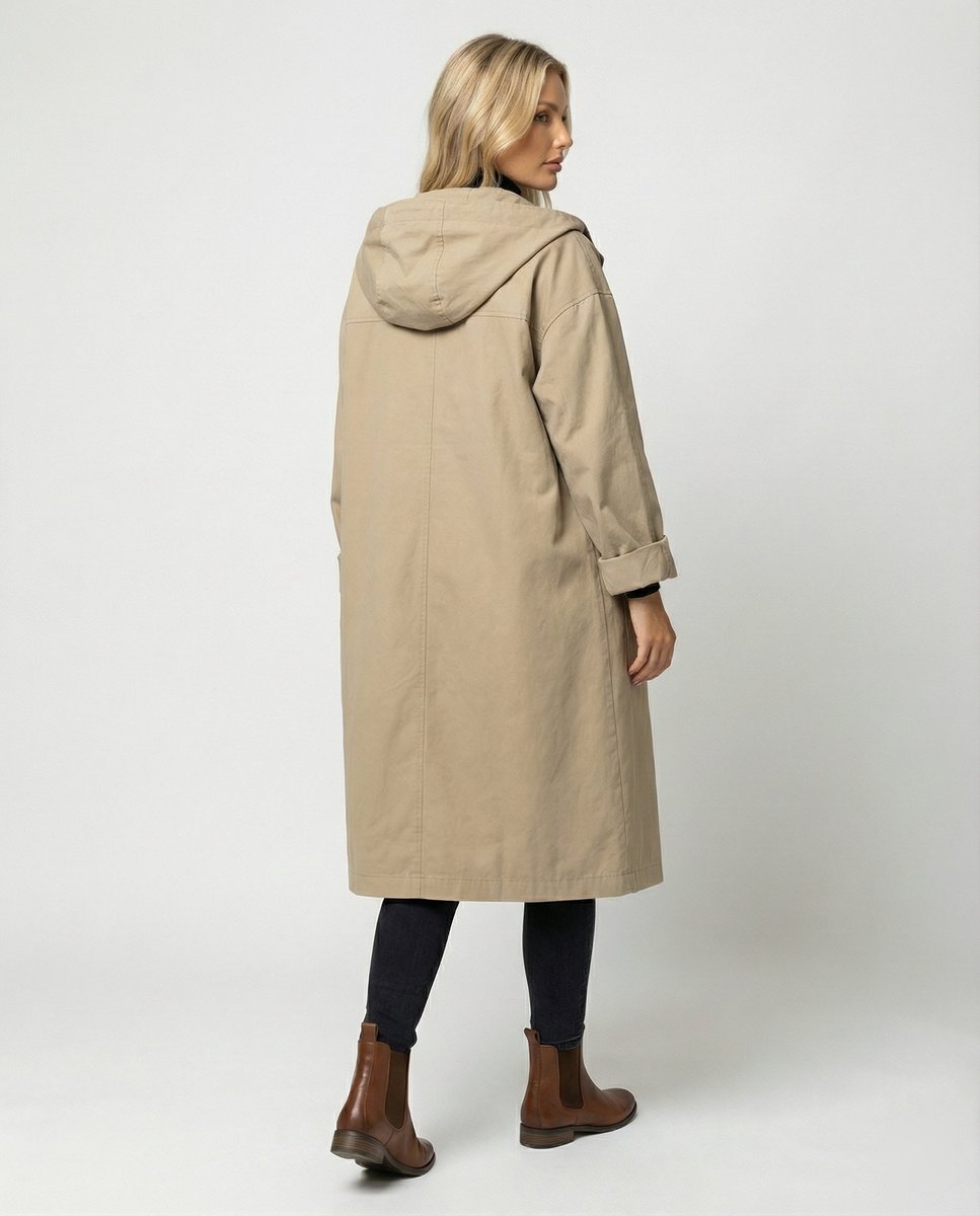 Effortless Cotton Trench Coat for Women with Hooded Long Sleeve Belted Relaxed Style