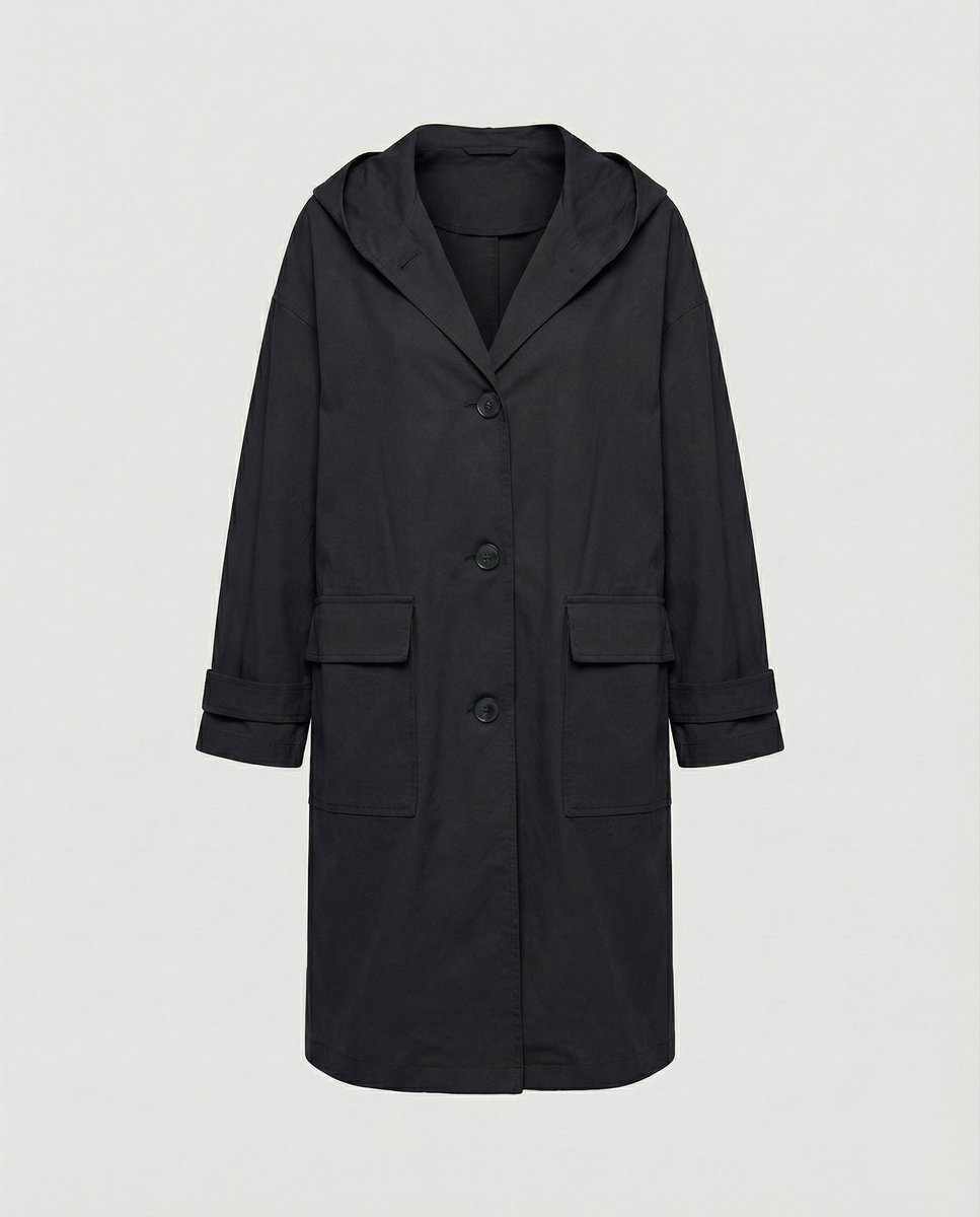 Effortless Cotton Trench Coat for Women with Hooded Long Sleeve Belted Relaxed Style