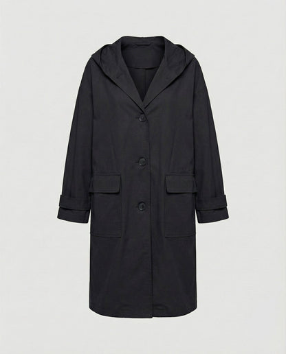 Effortless Cotton Trench Coat for Women with Hooded Long Sleeve Belted Relaxed Style