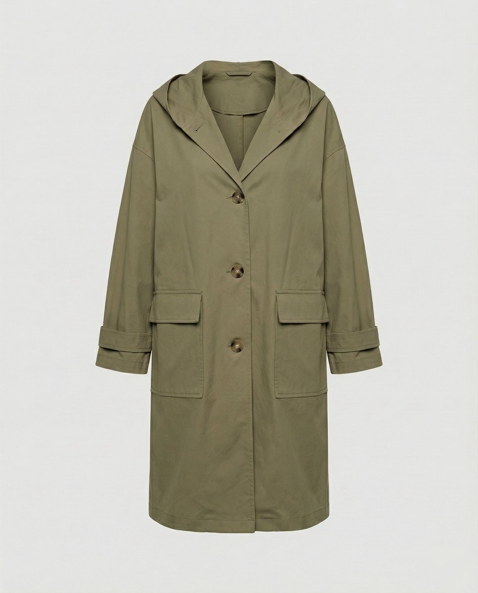 Effortless Cotton Trench Coat for Women with Hooded Long Sleeve Belted Relaxed Style