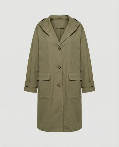 Effortless Cotton Trench Coat for Women with Hooded Long Sleeve Belted Relaxed Style