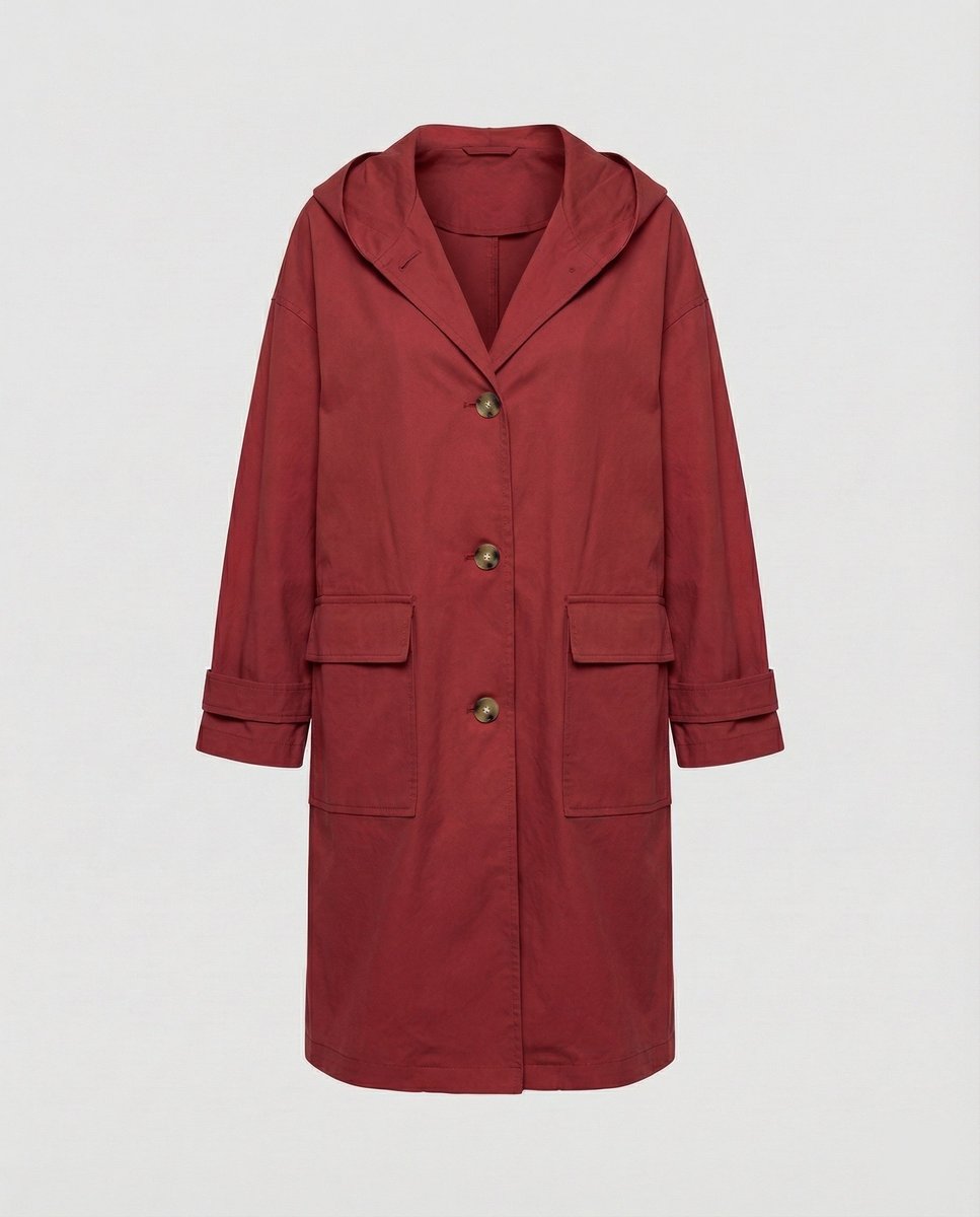 Effortless Cotton Trench Coat for Women with Hooded Long Sleeve Belted Relaxed Style
