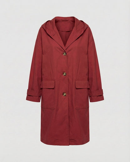 Effortless Cotton Trench Coat for Women with Hooded Long Sleeve Belted Relaxed Style