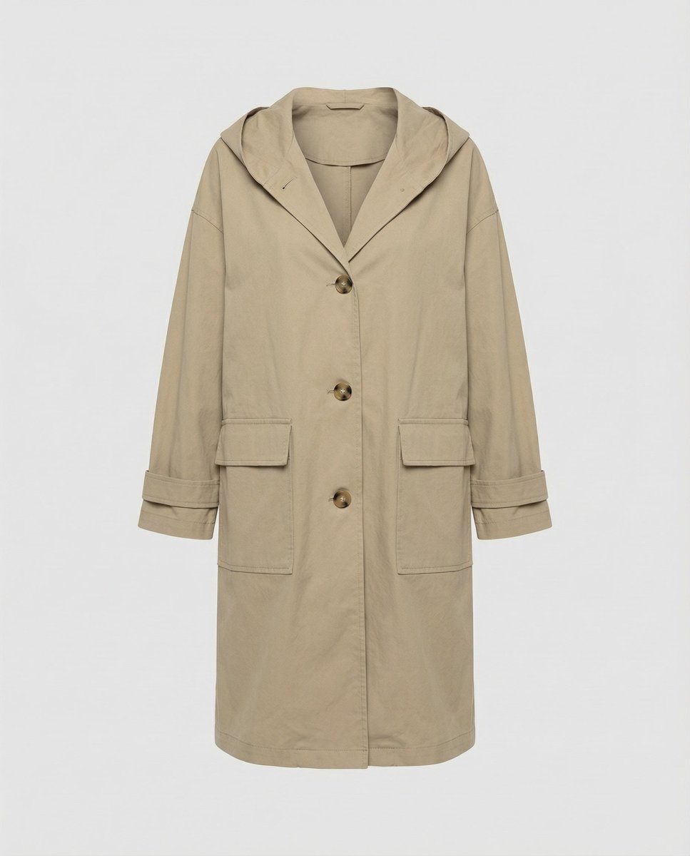 Effortless Cotton Trench Coat for Women with Hooded Long Sleeve Belted Relaxed Style