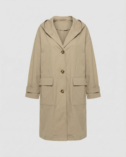 Effortless Cotton Trench Coat for Women with Hooded Long Sleeve Belted Relaxed Style