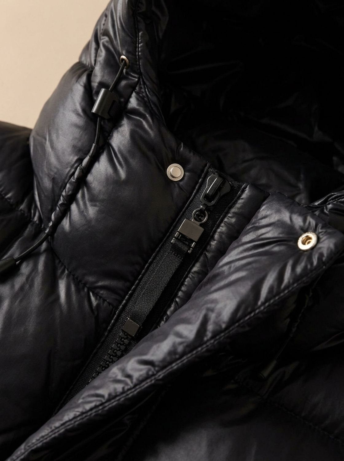 Cozy Black Longline Puffer Coat for Women with Hooded Collar Long Sleeve Glossy Zip Winter Style