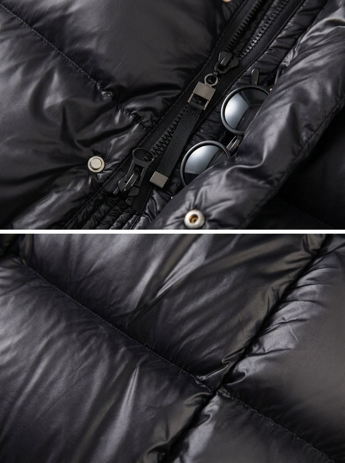 Cozy Black Longline Puffer Coat for Women with Hooded Collar Long Sleeve Glossy Zip Winter Style