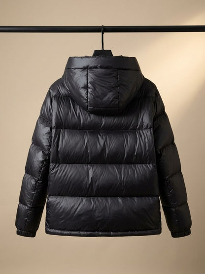 Cozy Black Longline Puffer Coat for Women with Hooded Collar Long Sleeve Glossy Zip Winter Style