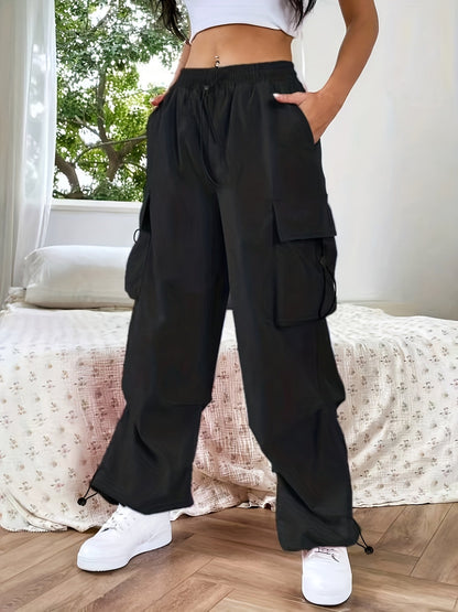 Effortless Cargo Pants for Women with Elastic Waist Wide Leg Pockets Casual Streetwear Style