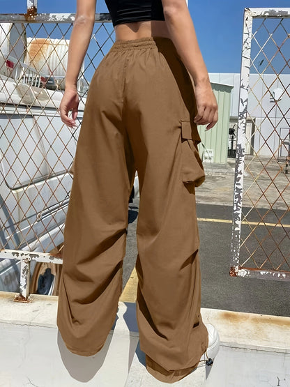 Effortless Cargo Pants for Women with Elastic Waist Wide Leg Pockets Casual Streetwear Style