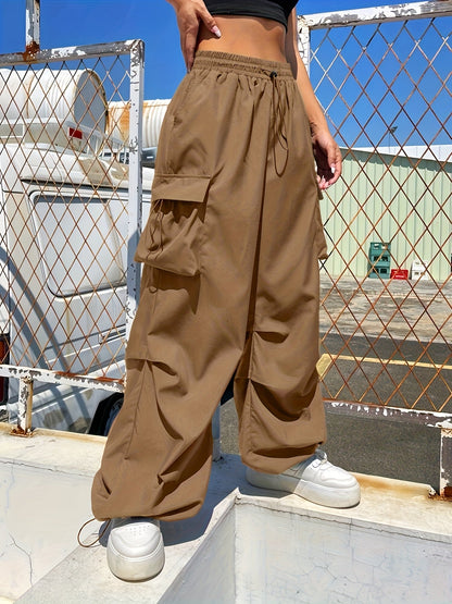 Effortless Cargo Pants for Women with Elastic Waist Wide Leg Pockets Casual Streetwear Style