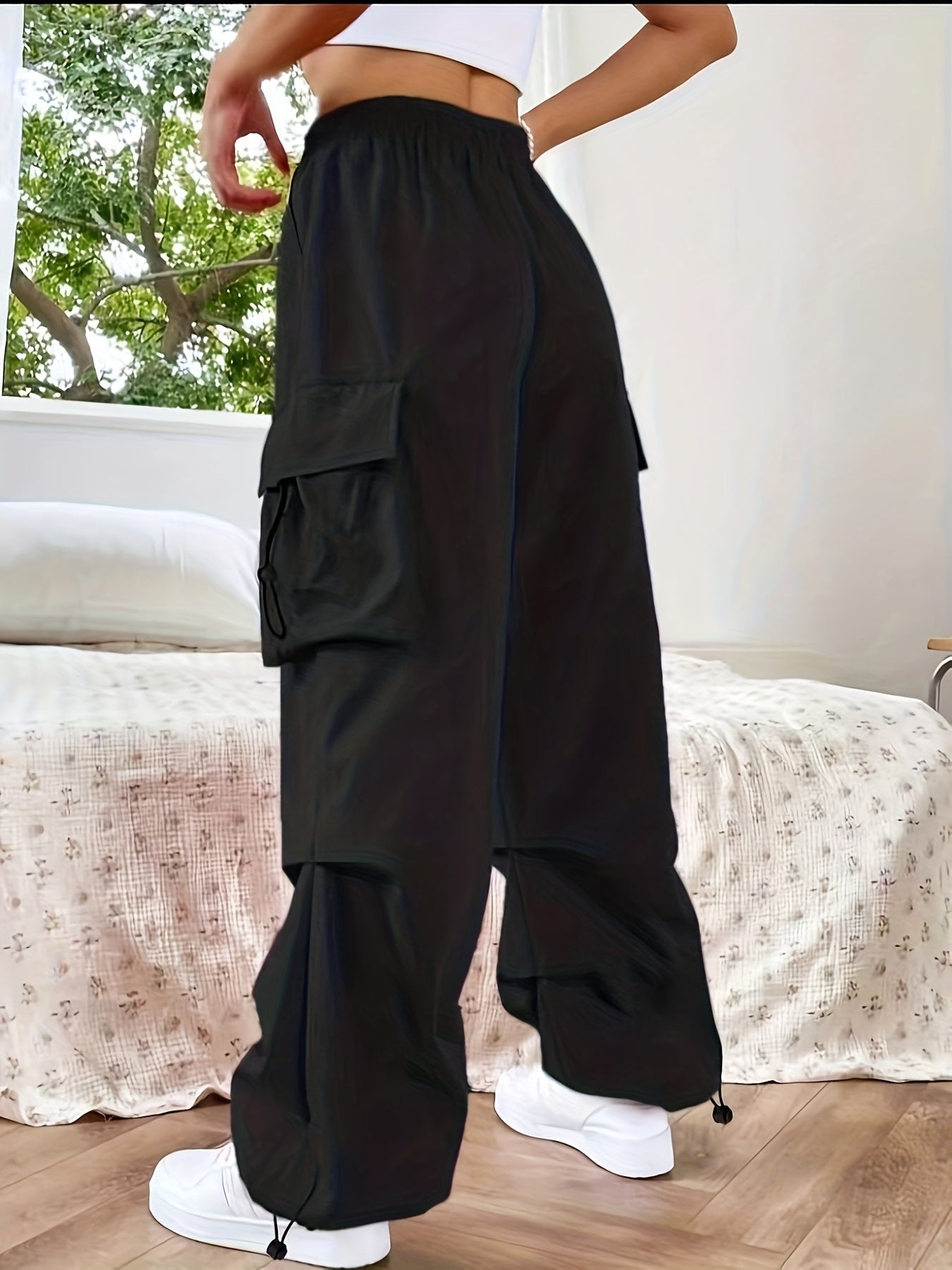 Effortless Cargo Pants for Women with Elastic Waist Wide Leg Pockets Casual Streetwear Style
