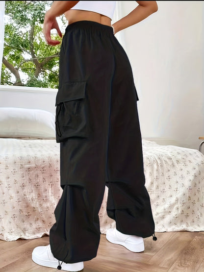 Effortless Cargo Pants for Women with Elastic Waist Wide Leg Pockets Casual Streetwear Style