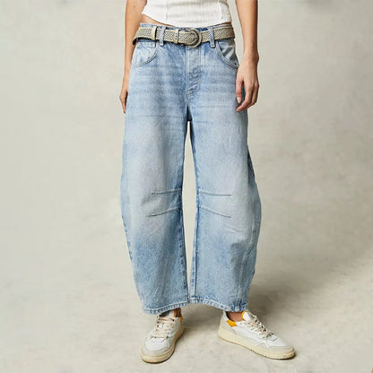 Effortless Barrel Jeans for Women with High Waist Wide Leg Relaxed Casual Style