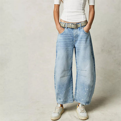 Effortless Barrel Jeans for Women with High Waist Wide Leg Relaxed Casual Style