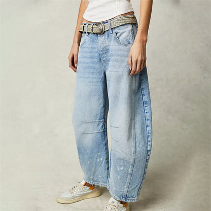 Effortless Barrel Jeans for Women with High Waist Wide Leg Relaxed Casual Style