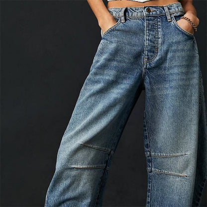 Effortless Barrel Jeans for Women with High Waist Wide Leg Relaxed Casual Style