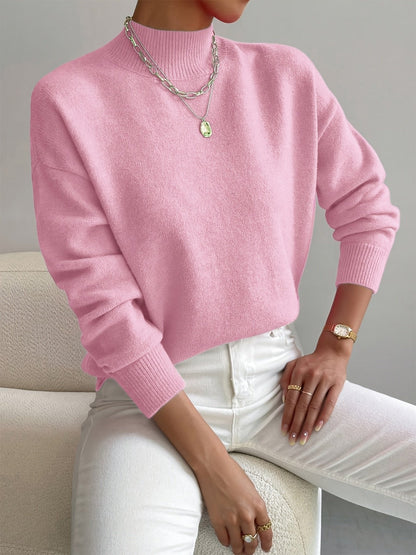 Effortless Sweaters for Women with Mock Turtleneck Relaxed Fit Long Sleeve