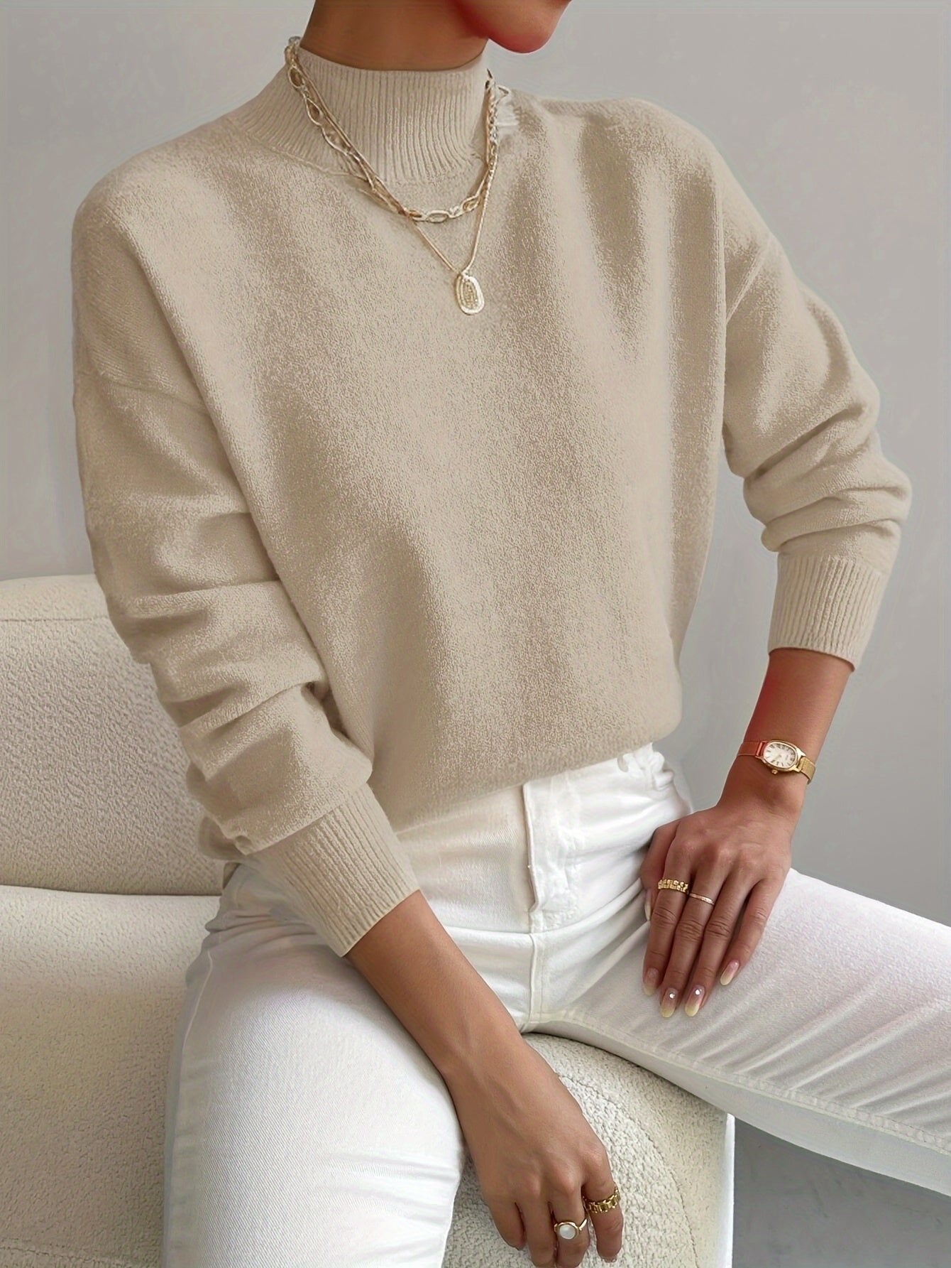 Effortless Sweaters for Women with Mock Turtleneck Relaxed Fit Long Sleeve