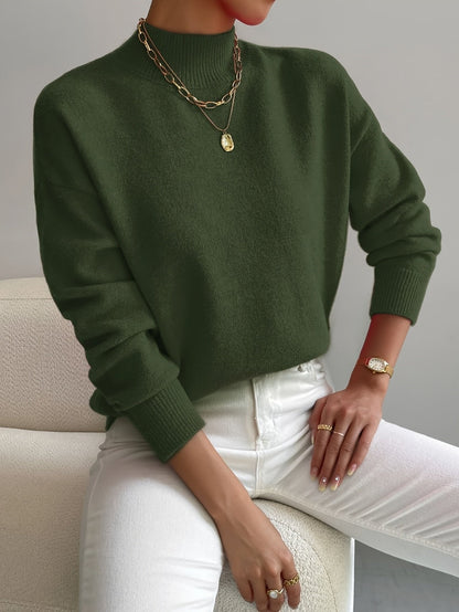 Effortless Sweaters for Women with Mock Turtleneck Relaxed Fit Long Sleeve