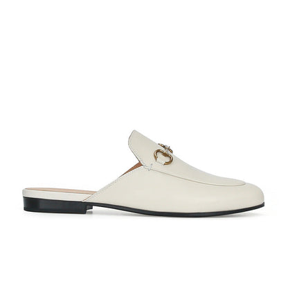 Comfortable Mules for Women with Round Toe Chain Buckle Slip On Flat Loafer Style