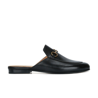 Comfortable Mules for Women with Round Toe Chain Buckle Slip On Flat Loafer Style